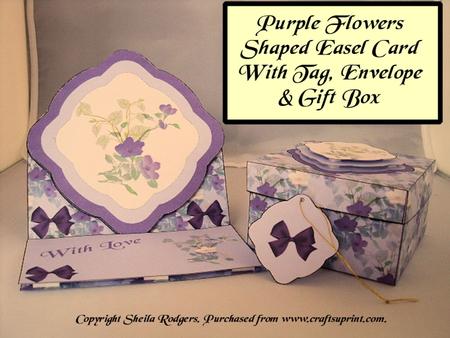 Purple Flowers Easel, Tag, Envelope & Gift Box