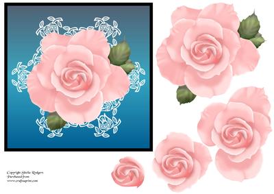 Pink Rose Decoupage on Lace