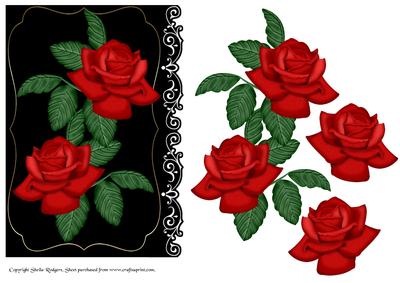 Fancy Edge Card Front with Red Roses
