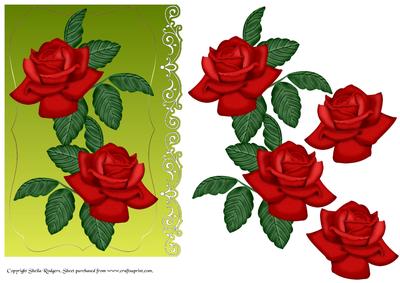Fancy Edge Card Front with Red Roses 2