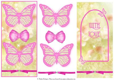 Dl Pink Butterflies and Bows with Insert