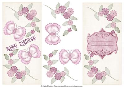 Dl Pink Butterflies Birthday Card with Insert
