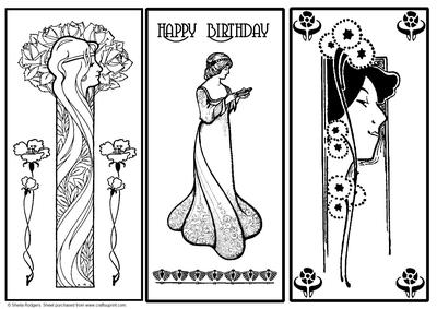 Three Art Nouveau Black and White Ladies Dl