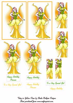 Fairy in Yellow Dress - 2 Cards on One Sheet