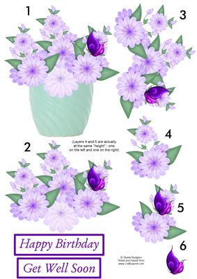 Purple Flowers with Butterfly Decoupage Sheet