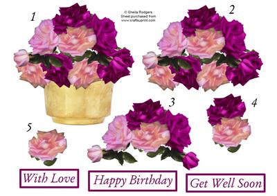 Pot of Roses Decoupage Sheet