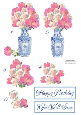Blush Roses in Blue and White Vase Decoupage Sheet