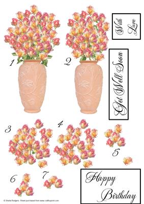 Vase of Roses Decoupage Sheet