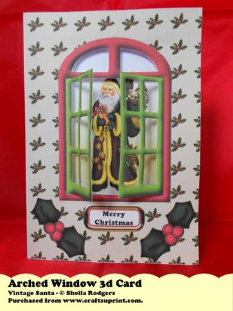 Arched Window 3D Card - Vintage Santa