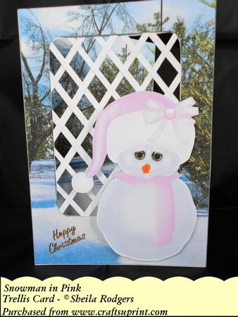 Snowman in Pink Trellis Card Kit