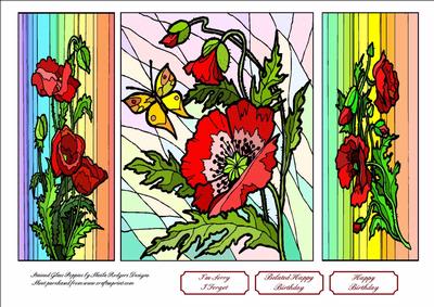 Stained Glass Poppies Gate Fold, Birthday or Belated Birthday