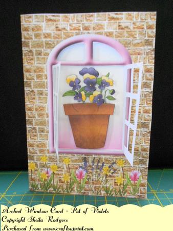 Arched Window 3D Card - Pot of Violets