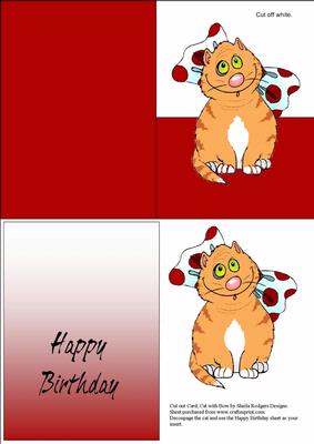 Cut Out Card, Cat with Bow