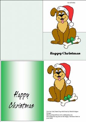 Cut Out Card, Santa Dog with Bone