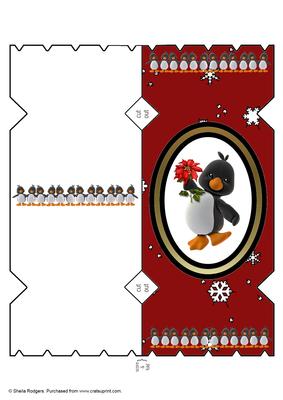 Penguin with Poinsettia Cracker Card