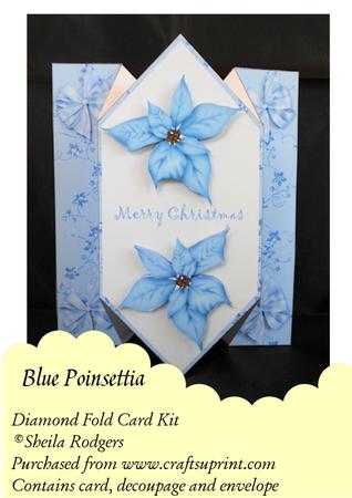 Blue Poinsettia - Diamond Fold Card
