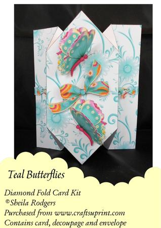 Teal Butterflies - Diamond Fold Card