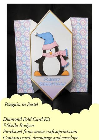 Penguin in Pastel - Diamond Fold Card
