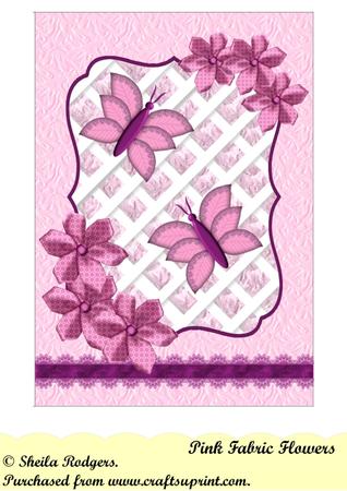 Pink Fabric Flowers - Trellis Card Kit