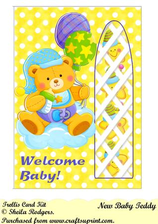 New Baby Teddy Side Trellis Card