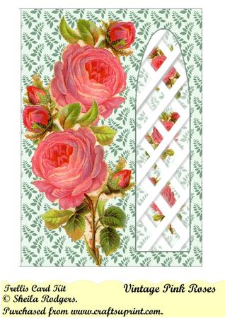 Vintage Pink Roses Side Trellis Card Kit