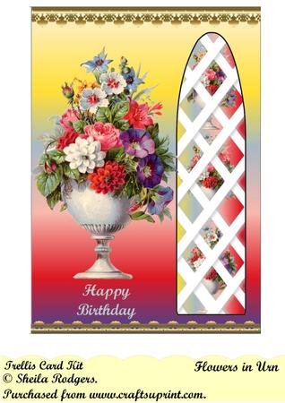 Vintage Flowers in Urn Side Trellis Card