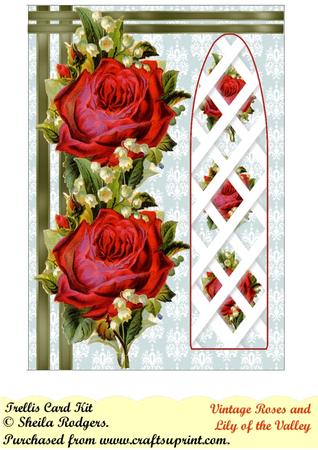 Vintage Roses & Lily of the Valley Side Trellis Card