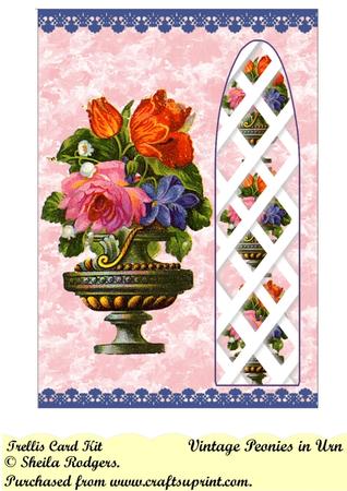 Vintage Peonies in Urn Side Trellis Card