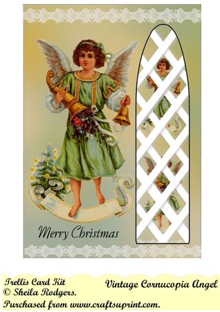 Vintage Cornucopia Angel Side Trellis Card