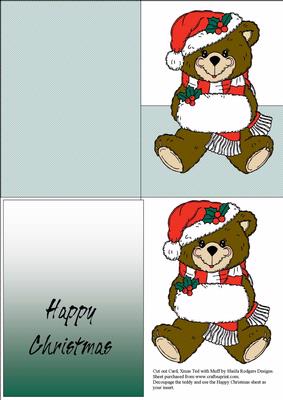 Cut Out Card, Xmas Ted with Muff