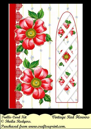 Vintage Red Flowers Side Trellis Card