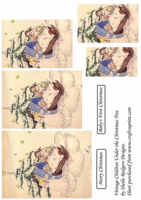 Vintage Children Under the Christmas Tree, Baby's First Xmas