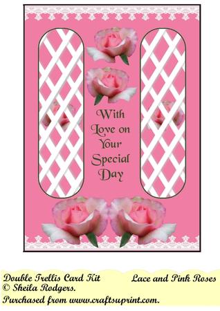 Lace and Pink Roses Double Trellis Card Kit