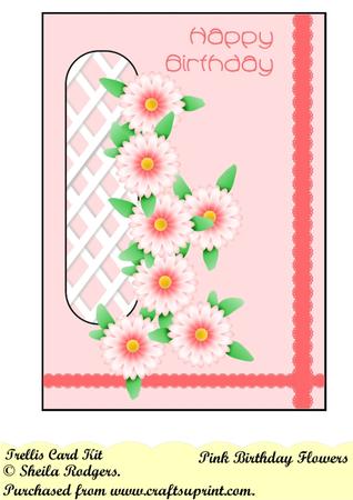 Pink Birthday Flowers Trellis Card Kit