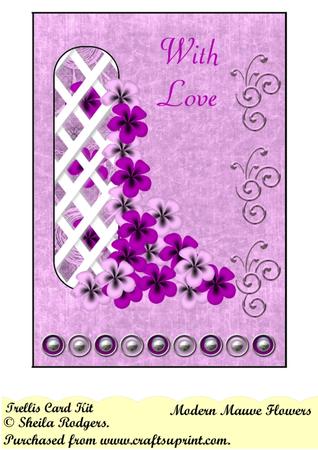 Modern Mauve Flowers Left Trellis Card Kit