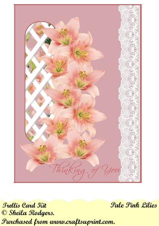 Pale Pink Lilies Left Trellis Card Kit