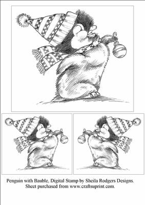 Penguin with Bauble, Digital Stamp