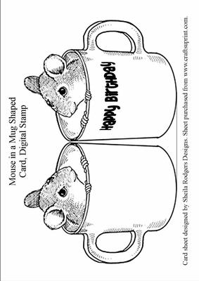 Mouse in a Mug Shaped Card, Digital Stamp