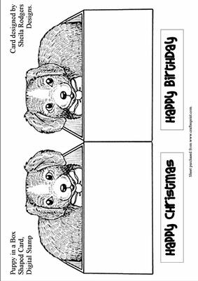 Puppy in a Box Shaped Card, Digital Stamp