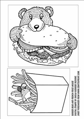 Burger Bear and French Fries Mouse Digital Stamps.