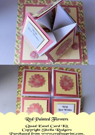 Red Painted Flowers Quad Easel Card Kit