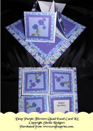 Deep Purple Flowers Quad Easel Card Kit