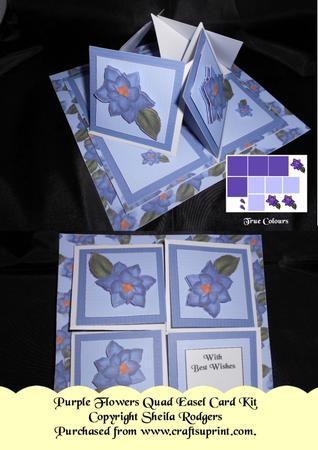 Purple Flowers Quad Easel Card Kit