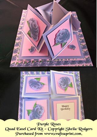 Purple Roses Quad Easel Card Kit