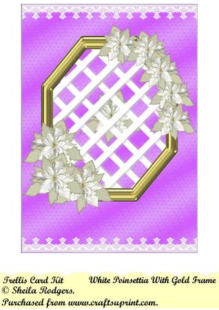 White Poinsettia with Gold Frame Trellis Card Kit