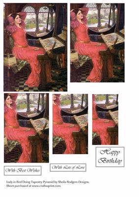 Lady in Red Doing Tapestry Pyramid