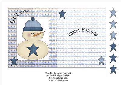 Blue Hat Snowman Fold Back