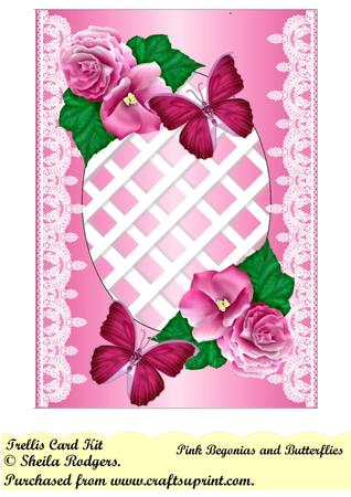 Pink Begonias and Butterflies Trellis Card Kit