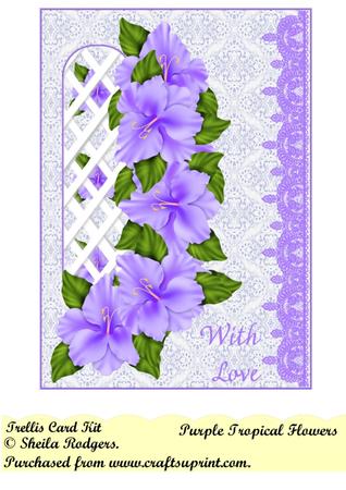 Purple Tropical Flowers Trellis Card Kit