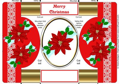 Poinsettia and Holly Oval Pop Out Card